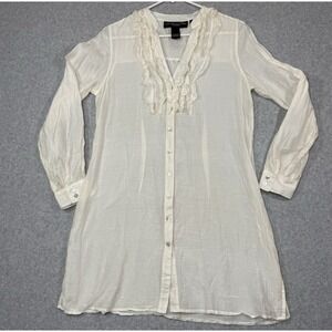 My Favorite Things Colleen‎ Lopez Dress Women's Med Ivory Silk Blend Button Down